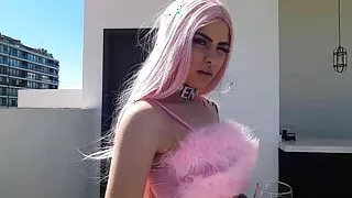 Pink Hair Skinny Latina Teen Penny Unicorn seduce to Old Young Sex at Model Job