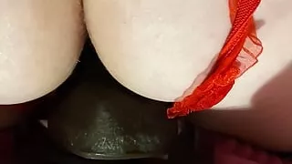 Wife rides bbc dildo on a mirror.