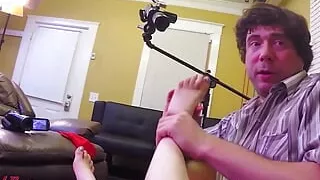 Nice Tits Babe Reagan Foot Jobs Him Until Making Him Cum!