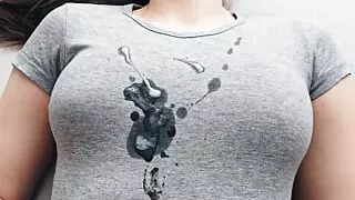 Hot Cumshot On My New Gray T-shirt!