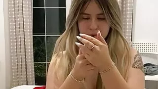 Hot Blonde Nipsandstrips Smoking Naked