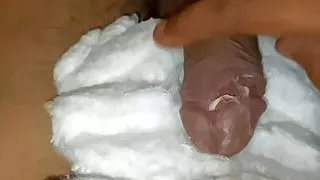 Masturbation in surgical cotton of big dick and having cum