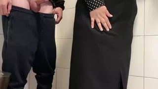 I cum on my mother-in-law's gorgeous thighs in a public toilet