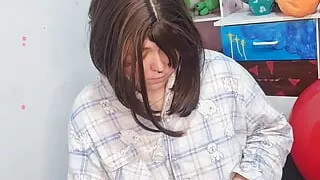 Girl pumps up sausage balloons