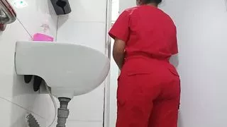 Big ass nurse recorded in office bathroom