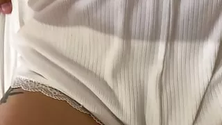 My little stepdaughter with a cute pajamas, unshaven pussy