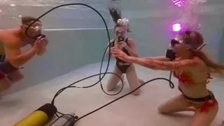 Hot chicks with a guy in the pool