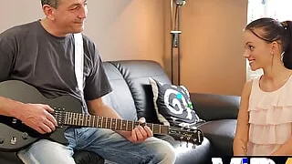 OLD4K. Sexual instead of guitar lesson for the tiny slut from Romania