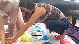A sexy twister strip game with a lesbian couple