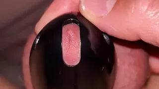 6 minutes playing with chastity cage without cumming