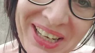 Titt hanging at fence and squirt