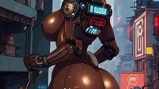 Sexy hot babe in cyberpunk world