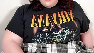 Shemale strokes her fat cock for her roommate