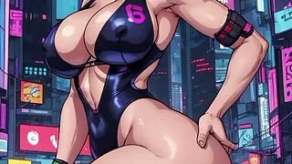 Cyberpunk hot big tits in cyberpunk city