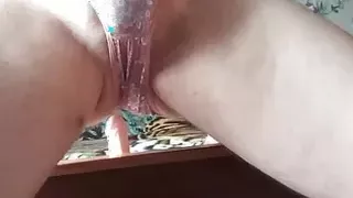 My GF's clothes, dildo and my cum