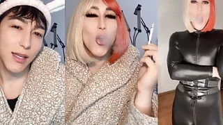 Smoking sissy slut full feminization with catsuit and boots