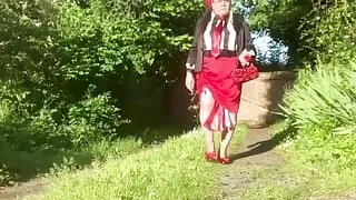 Dressed with a little red skirt and a striped blouse for a night out