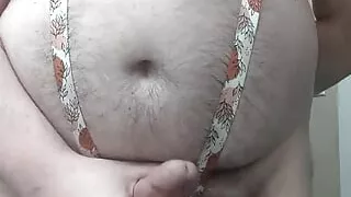 Fat pain pig plays with nipple clamps and then cums hands free