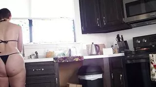 Goddess Aurora Willows Washing and Drying Dishes in Bikini