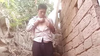 Pee cumshort tribute to jackline on outside of Riya home