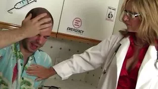 Medical doctor Jodi West milks her patients cock dry with her mouth and pussy