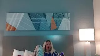 Very Hot Blonde Femboy Jerking Off with Redhead Trans Woman