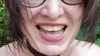 Milf squirts on public bench