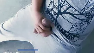 Construction worker solo male masturbation on job site