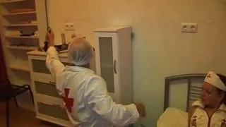 Sexy German nurse fucked by two dudes