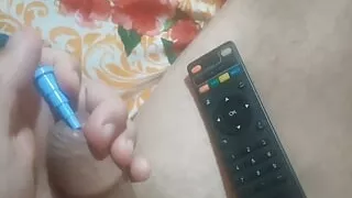 Young Woman Removing Blood Pressure From Cock With Homemade Tool.