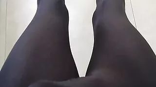 Having fun at home in the morning, wearing a black zentai and socks