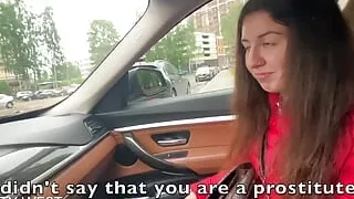 18 Year Old Russian Girl Sucks Cock in a Car for Tips with Dialogue
