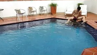 in the pool enjoying with my step-nephew