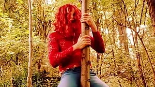 Demonic bitch gets horny in the forest