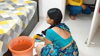 Komal bhabhi was mopping, brother-in-law was secretly watching, came and started fucking