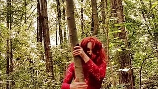 Demonic horny bitch in the woods has a hard time alone