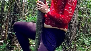 Demonic bitch doing some rough solo fun in the woods