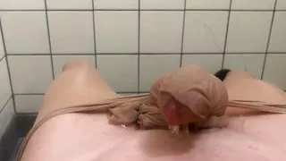 My new task, a horny experience for me in pantyhose with tied cock and a lot of piss (1)