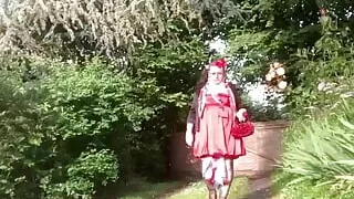 Dressed with a red strapless dress for a night out