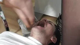 nylon blondies train her foot slave and milk him in shoe