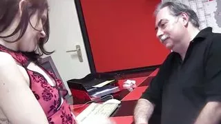 German Stepdaughter fucks ugly old Stepdaddy in office