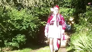 In an outfit with a little pink skirt and a fuchsia blouse for a night out