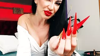 White Long Nails Goddess Red Stiletto JOI