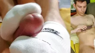 Sockjob with short white Nike socks