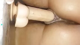EXTREME POV of slut's wet pussy swallowing her sex toy