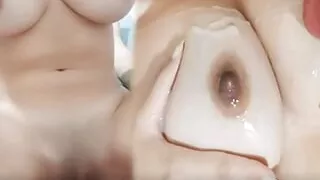 Morning sex, cum on tits.