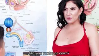 Hot Latina Stepmom Fucked by Teacher and Stepson in Classroom