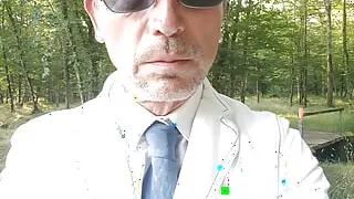 Daddy jerks off his big cock in his car.