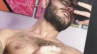 Sexy Latino From Medellin With Big Cock Masturbates In Front Of The Mirror For Her Fans