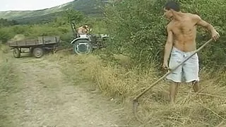 Two Field Workers Fuck Their Asses and a Babe Pussy Outdoor on the Tractor